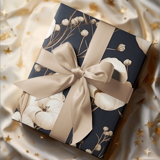 Blauw & Crème Katoenen Bloemen Botanisch Vintage Inpakpapier Vel