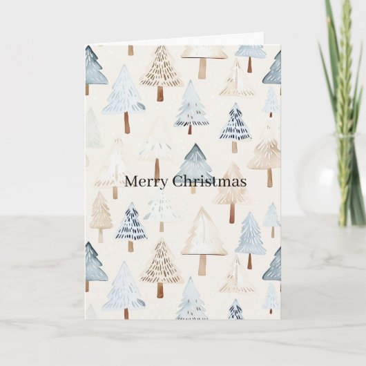 Blauw Crème Kerstbomen Kaart (Voorkant)