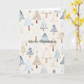 Blauw Crème Kerstbomen Kaart (Gele Bloem)