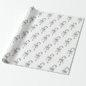 Blauw Crème Kerststokken Strikken Kerstmis Cadeaupapier (Uitgerold)