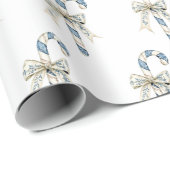 Blauw Crème Kerststokken Strikken Kerstmis Cadeaupapier (Rol Hoek)