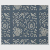 Blauw & Crème Lint Frans Toile Cadeaupapier (Vlak)