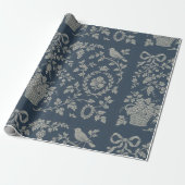 Blauw & Crème Lint Frans Toile Cadeaupapier (Uitgerold)