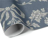 Blauw & Crème Lint Frans Toile Cadeaupapier (Rol Hoek)