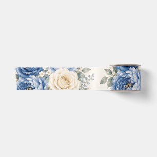Blauw & Crème Roos Bloemige Bruiloft Satijnen Lint