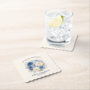 Blauw & Crème Roos Bloemstuk Bruidsfeest Kartonnen Onderzetters