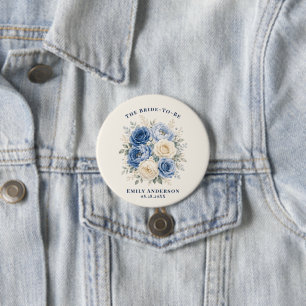 Blauw & Crème Roos Bloemstuk Bruidsfeest Ronde Button 7,6 Cm