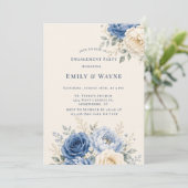 Blauw & Crème Roos Bloemstuk Bruiloft Feest Kaart (Staand voorkant)