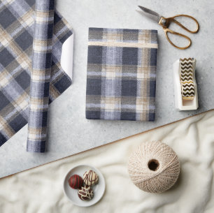 Blauw Crème Schotse Strepen Cadeaupapier