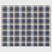 Blauw Crème Schotse Strepen Cadeaupapier (Vlak)