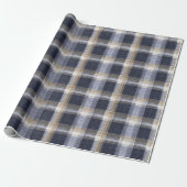 Blauw Crème Schotse Strepen Cadeaupapier (Uitgerold)