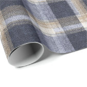 Blauw Crème Schotse Strepen Cadeaupapier (Rol Hoek)