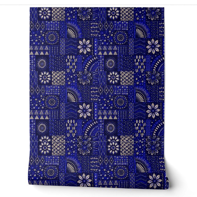 Blauw & Crème Sierbehang Behang (Afrollen)