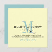 Blauw Crème Sla de Datum Monogram Aankondiging (Voorkant / Achterkant)