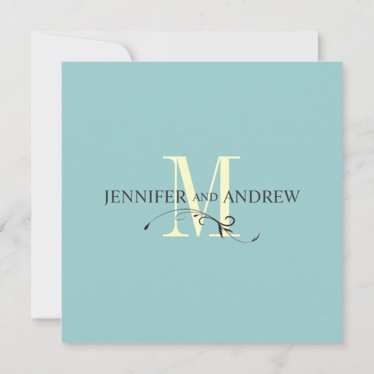 Blauw Crème Sla de Datum Monogram Aankondiging (Achterkant)