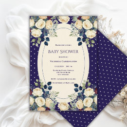 Blauw & Crème Stippen Bloem Elegante Baby Shower Kaart