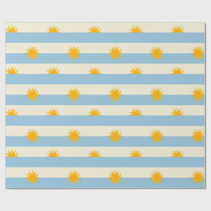 Blauw Crème Streep Goud Zonneburst Inpakpapier
