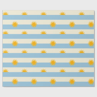 Blauw Crème Streep Goud Zonneburst Inpakpapier