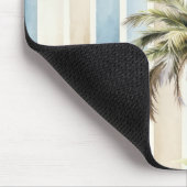 Blauw Crème Strepen Tropische Palmboom Muismat (Hoek)