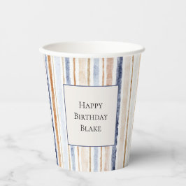 Blauw Crème Strepen Verjaardag Papieren Bekers