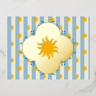 Blauw Crème Sunburst Goud Folie Postkaart Feestdagen Briefkaart
