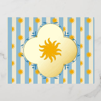 Blauw Crème Sunburst Goud Folie Postkaart Feestdagen Briefkaart