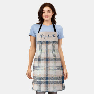 Blauw Crème Tartan Schotse Ruit Custom Naam Schort