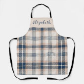 Blauw Crème Tartan Schotse Ruit Custom Naam Schort (Voorkant)