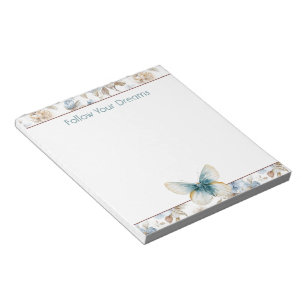 Blauw Crème Taupe Bruine Bloemen Vlinder Notitieblok