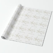Blauw Crème Vogel Takken Bloem Bruiloft Cadeaupapier (Uitgerold)