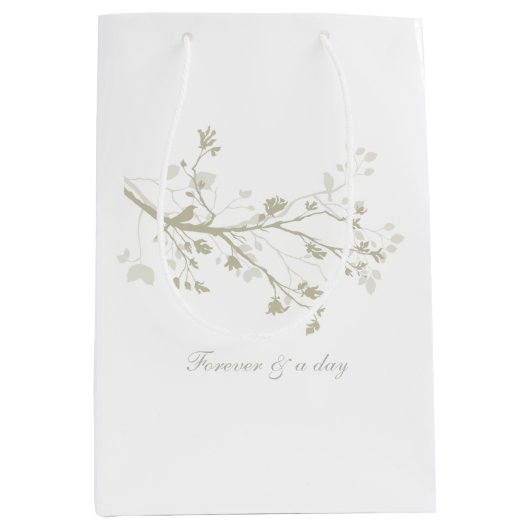 Blauw Crème Vogel Takken Bloem Bruiloft Medium Cadeauzakje (Voorkant)