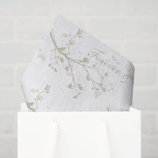 Blauw Crème Vogel Takken Bloem Bruiloft Tissuepapier (Cadeauzakje)
