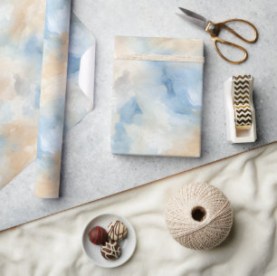 Blauw Crème Wit Abstracte Verjaardag Cadeaupapier