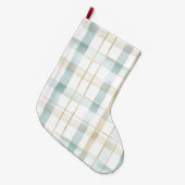 Blauw Crème Wit Geruit Kerstmis Grote Kerstsok (Voorkant (Hangend))