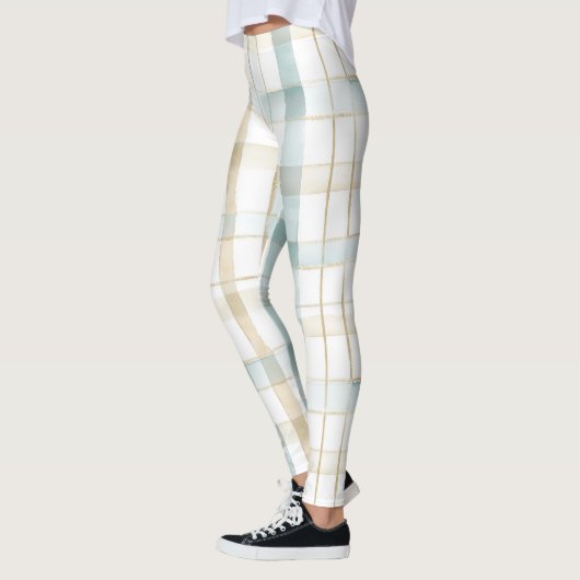 Blauw Crème Wit Geruit Leggings (Links)