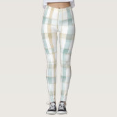 Blauw Crème Wit Geruit Leggings (Voorkant)
