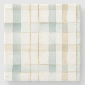Blauw Crème Wit Geruit Stenen Onderzetter (Voorkant)
