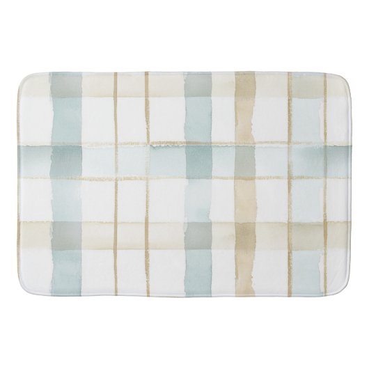 Blauw Crème Wit Plaid Bruids Shower Badmat (Voorkant)
