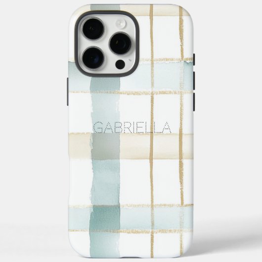Blauw Crème Wit Plaid Strepen  Case-Mate iPhone Case (Achterkant)