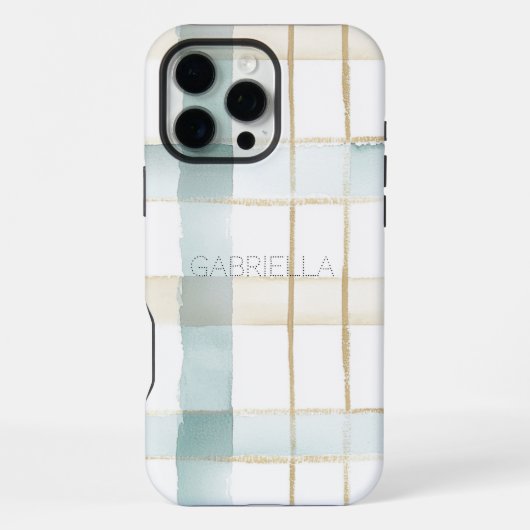 Blauw Crème Wit Plaid Strepen iPhone Hoesje (Achterkant)