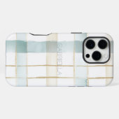 Blauw Crème Wit Plaid Strepen iPhone Hoesje (Achterkant horizontaal)
