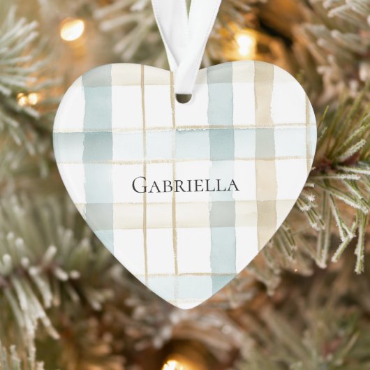 Blauw Crème Wit Plaid Strepen Kerstmis Ornament (Boom)