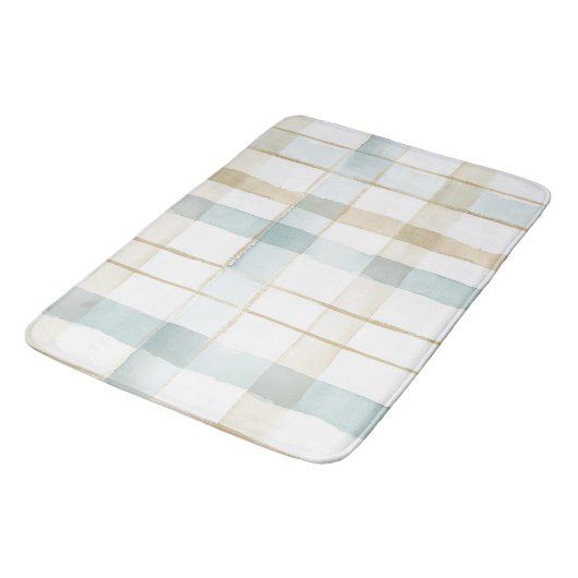 Blauw Crème Witte Geruite Bruiloftsborrel Badmat (Gekanteld)