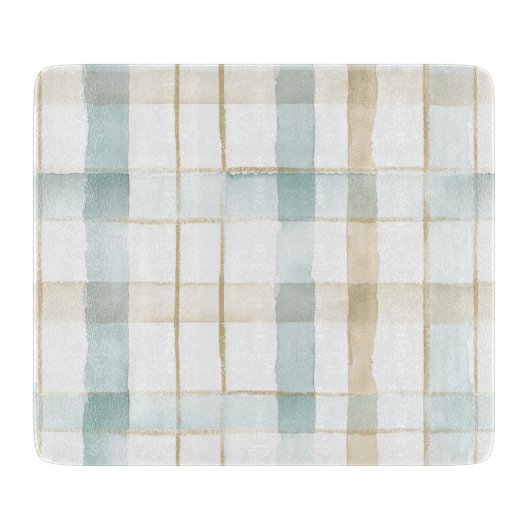 Blauw Crème Witte Geruite Bruiloftsborrel Snijplank (Voorkant)