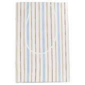 Blauw Crème Witte Strepen Bruidsfeest Medium Cadeauzakje (Voorkant)