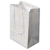 Blauw Crème Witte Strepen Bruidsfeest Medium Cadeauzakje (Achterkant Gekanteld)