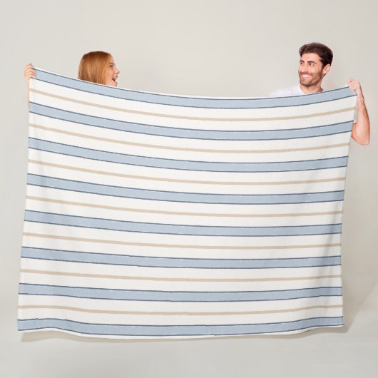 Blauw Crème Witte Strepen   Fleece Deken (In situ)