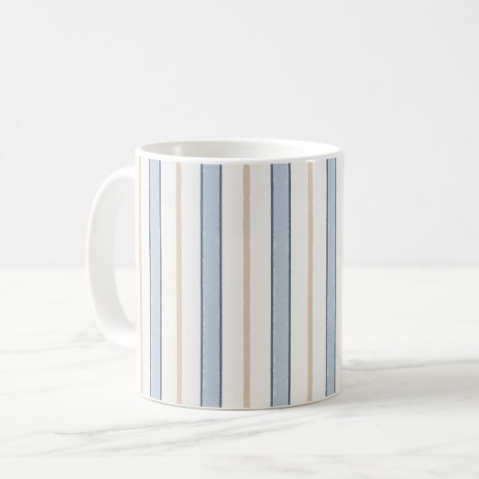 Blauw Crème Witte Strepen Koffiemok (Voorkant links)