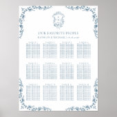 Blauw  Crest Bruiloft 12 Tafel Zitkaart Poster (Voorkant)