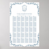 Blauw Crest Bruiloft 30 Tafel Zitplaatsen Poster (Voorkant)